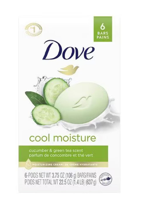 Dove bar soap 6pk cucumber and green tea