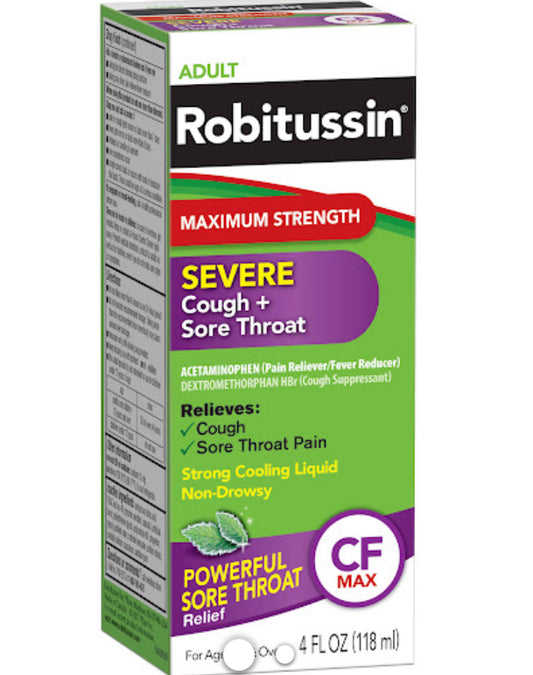 Robitussin sever cough and sore throat 4oz ADULT