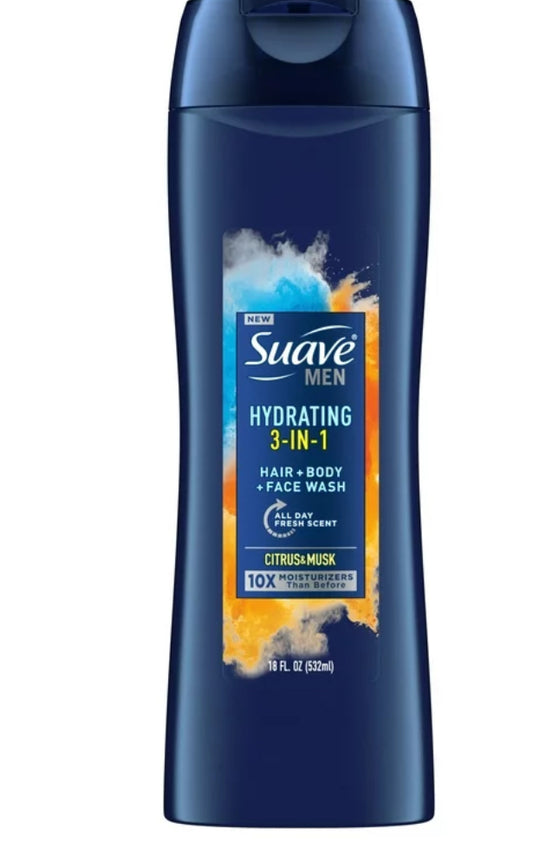 Suave men 3 in 1 hair body face wash 18oz